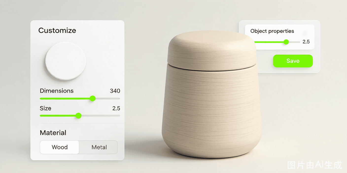 3D product configuration panel adjusting parameters on a live model